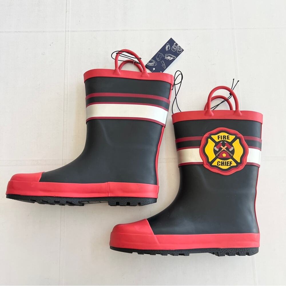 New K KOMFORME Fire Chief Kids Rain Boots Little Boy SIZE 2 Waterproof Rubber